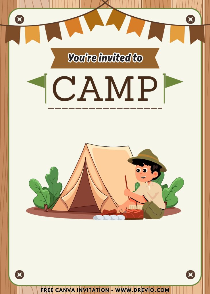 Free and Editable Hand Drawn Summer Holiday Camp Invitation Templates Made in Canva. Customize Online for free