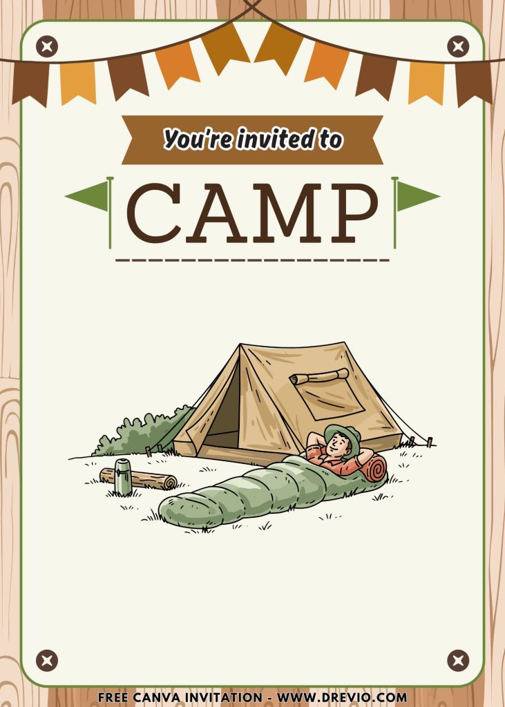 Free and Editable Outdoor Camping Party Invitation Templates Made in Canva. Customize Online for free