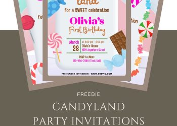 Free and Editable Sweet Candyland Invitation Templates Made in Canva. Customize Online for free