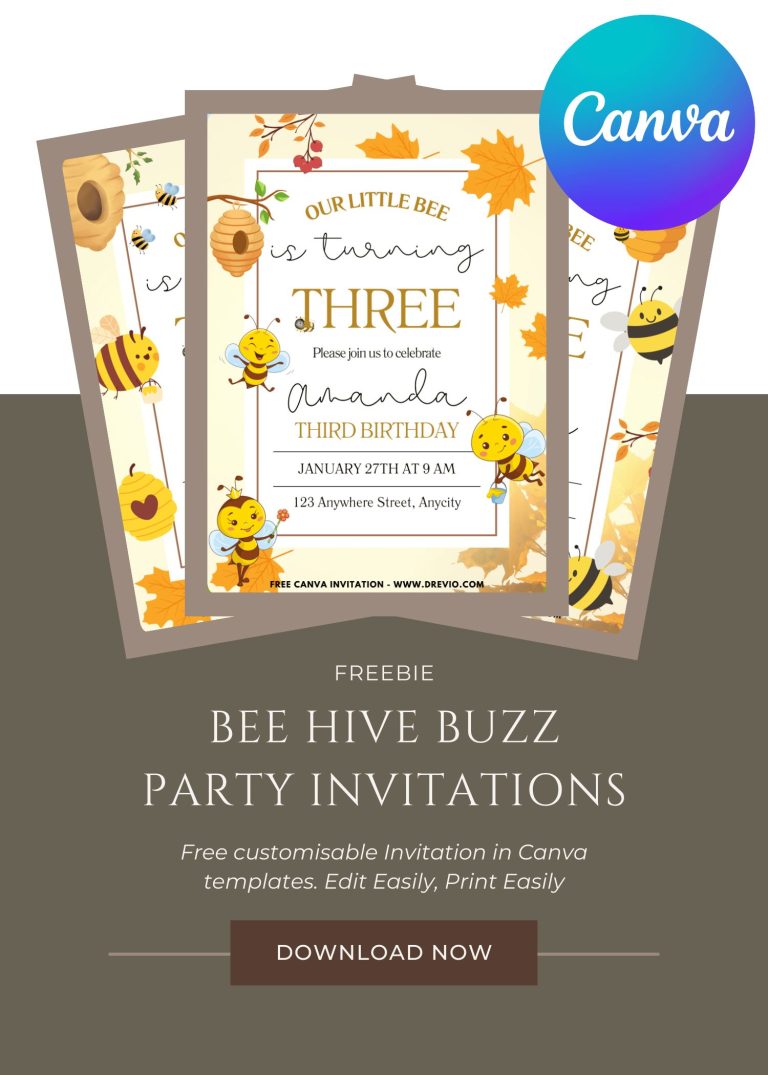 Free and Editable Baby Bee Day Invitation Templates Made in Canva. Customize Online for free