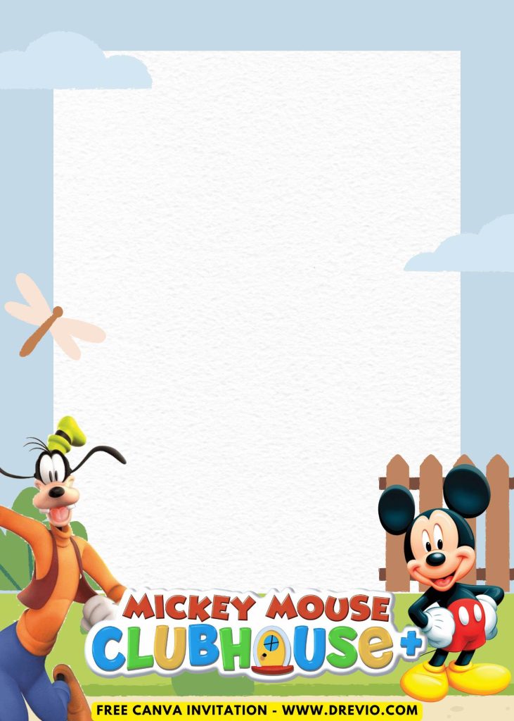 Free and Editable Garden Mickey Mouse Clubhouse Invitation Templates Made in Canva. Customize Online for free