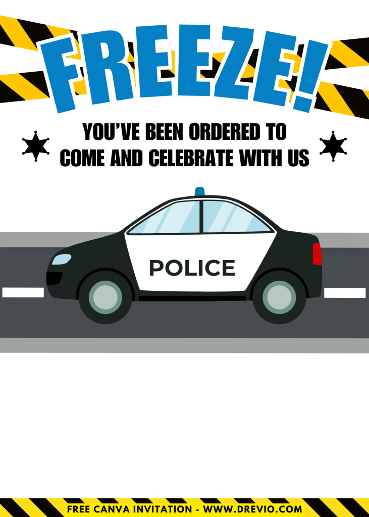 Free and Editable Adorable Police Officer Patrol Invitation Templates Made in Canva. Customize Online for free