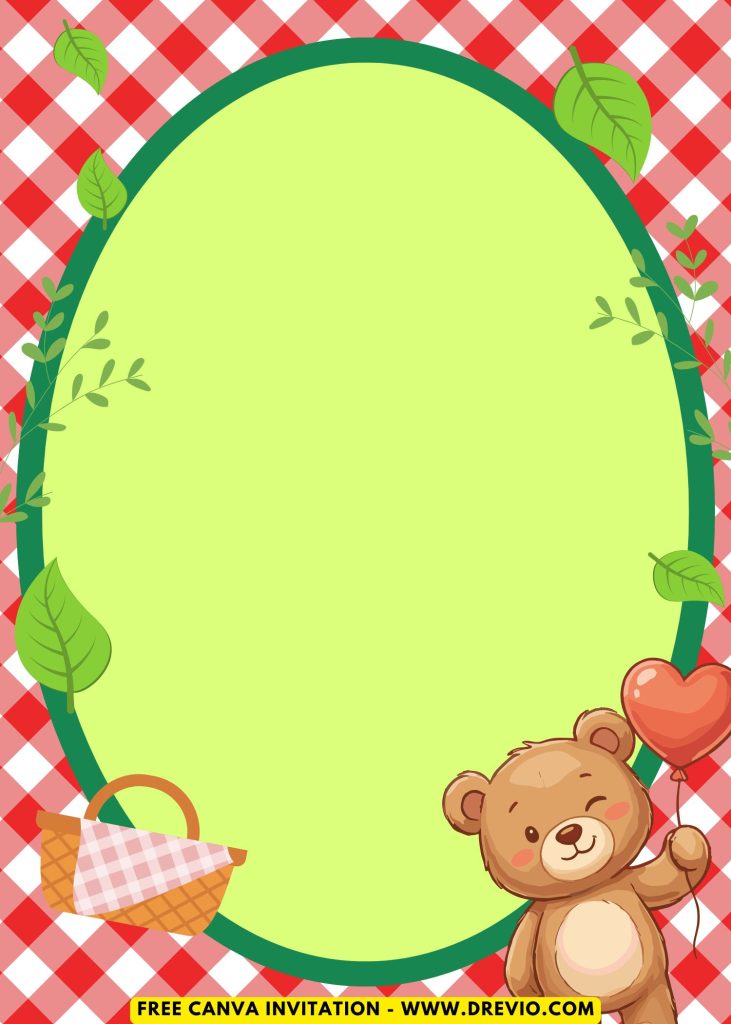 Free and Editable Watercolor Teddy Bear Picnic Invitation Templates Made in Canva. Customize Online for free