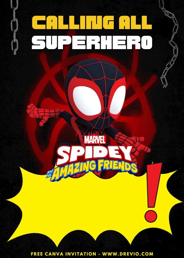 Free and Editable Epic Spidey And Friends Party Invitation Templates Made in Canva. Customize Online for free