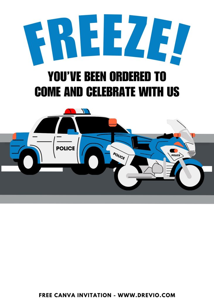 Free and Editable Police Car and Bike Party Invitation Templates Made in Canva. Customize Online for free