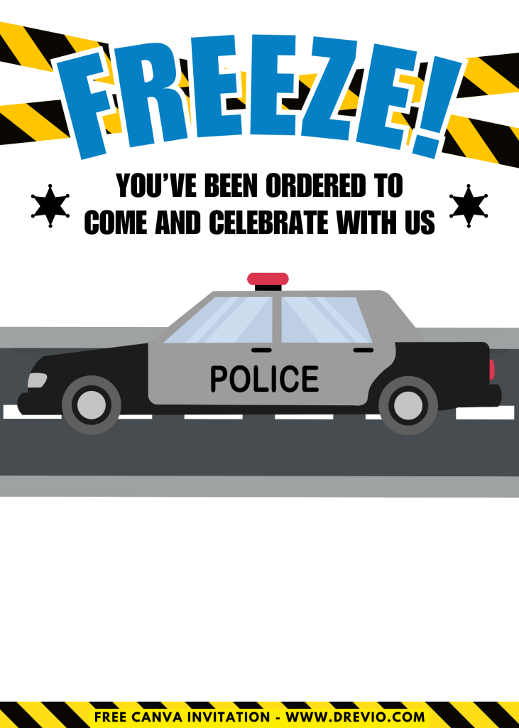 Free and Editable Lovely Police Officer Patrol Invitation Templates Made in Canva. Customize Online for free