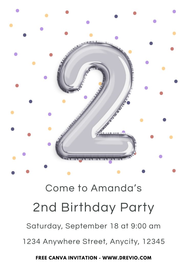 Free and Editable Polka Dot 2nd Birthday Invitation Templates Made in Canva. Customize Online for free