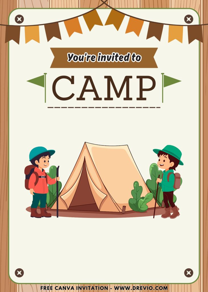 Free and Editable Simple Summer Holiday Camp Invitation Templates Made in Canva. Customize Online for free