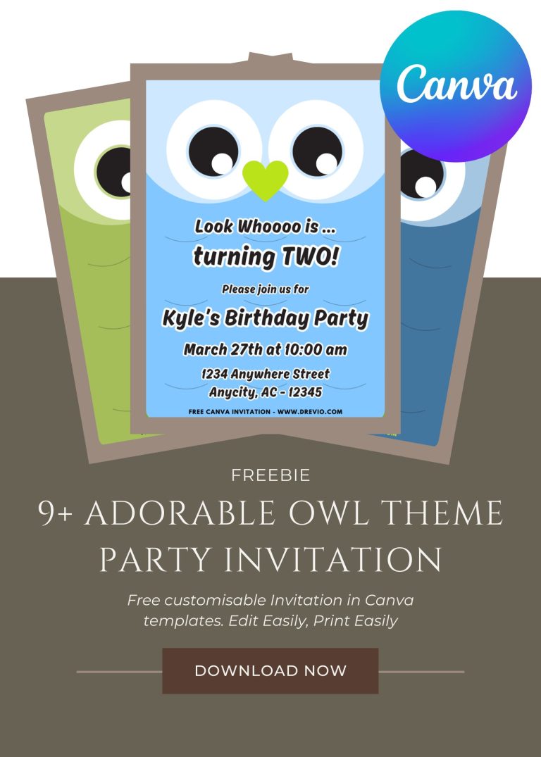 Free and Editable Sweet Little Owl Invitation Templates Made in Canva. Customize Online for free