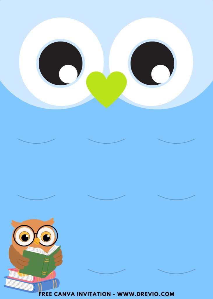 Free and Editable Lovely Cute Owl Face Invitation Templates Made in Canva. Customize Online for free