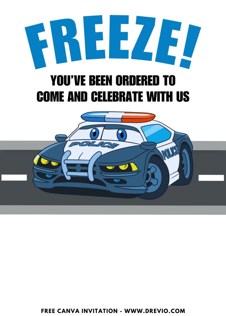 Free and Editable Police Car Party Invitation Templates Made in Canva. Customize Online for free