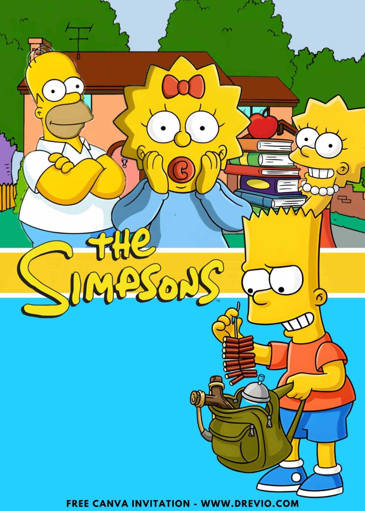 Free and Editable Funny Simpsons Lisa and Homer Invitation Templates Made in Canva. Customize Online for free