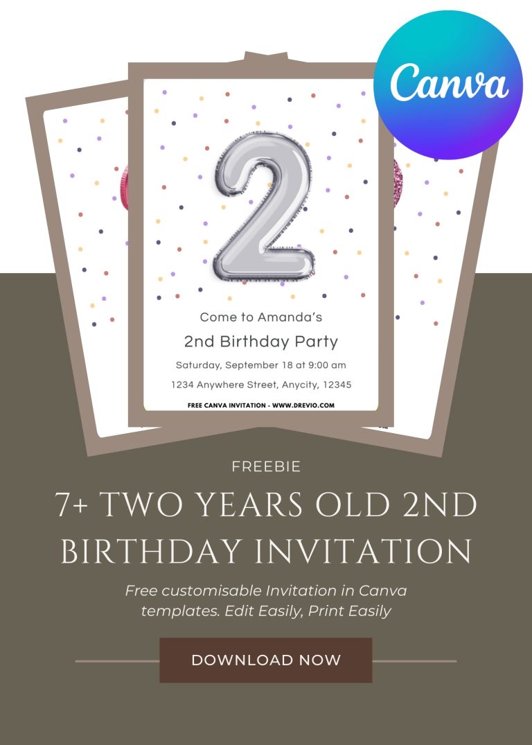 Free and Editable Cute Polka Dot 2nd Birthday Invitation Templates Made in Canva. Customize Online for free