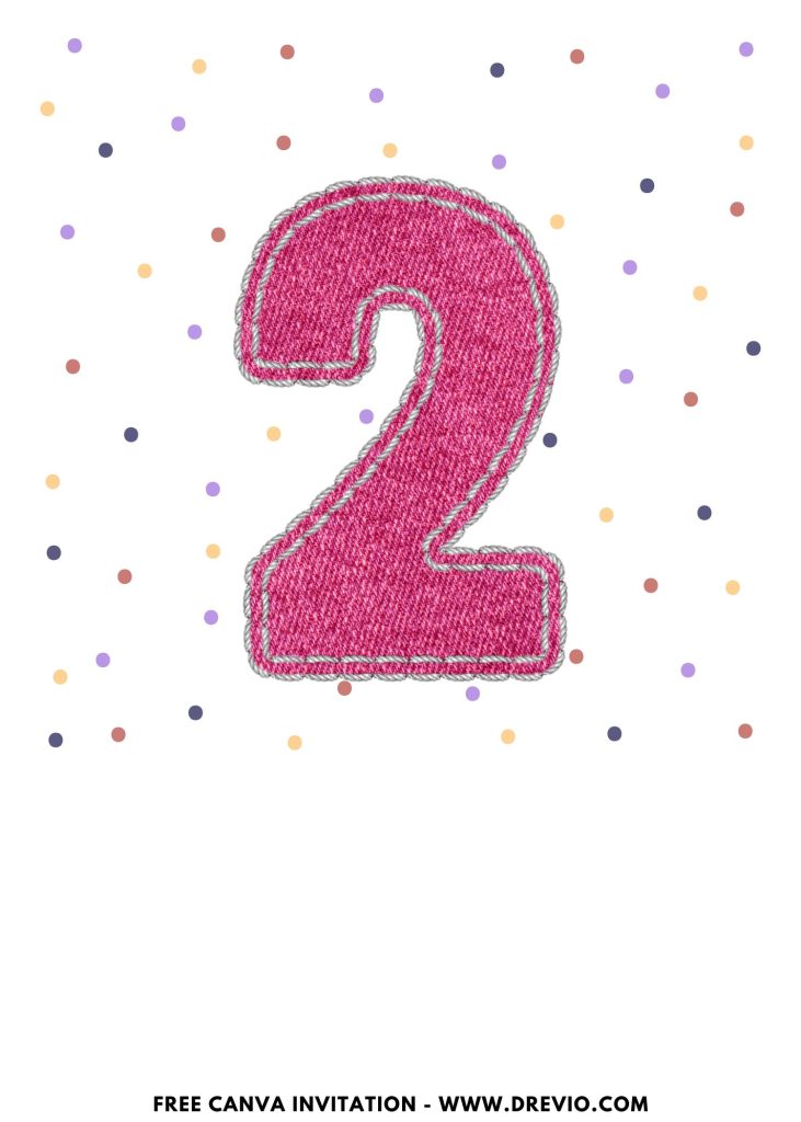Free and Editable Pink Glitter Polka Dot 2nd Birthday Invitation Templates Made in Canva. Customize Online for free