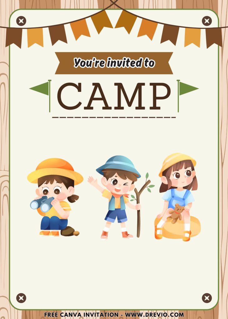 Free and Editable Cute Watercolor Camping World Invitation Templates Made in Canva. Customize Online for free