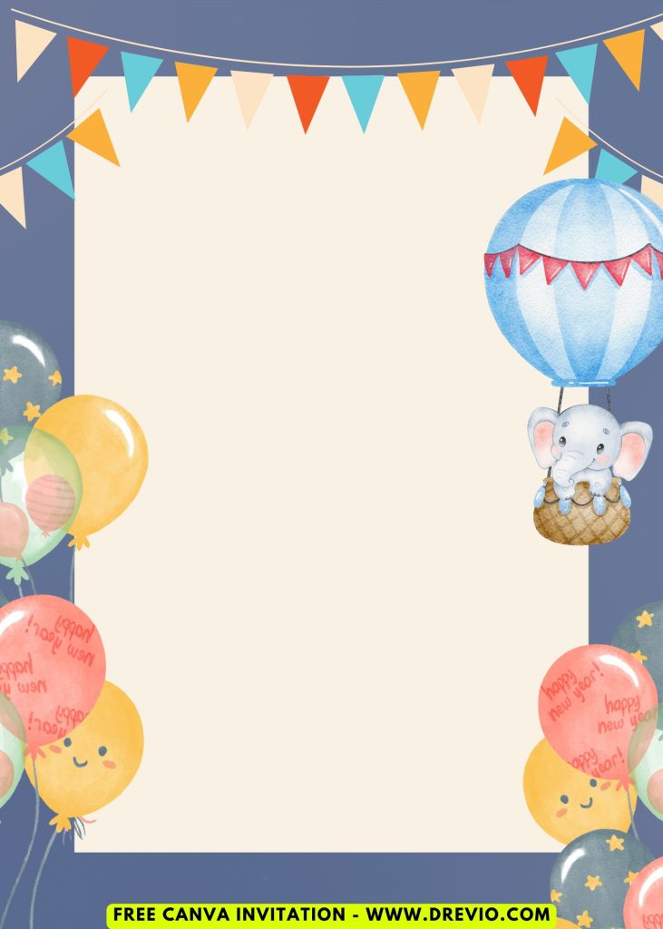 Free and Editable Joyful Hot Air Balloon Adventure Invitation Templates Made in Canva. Customize Online for free
