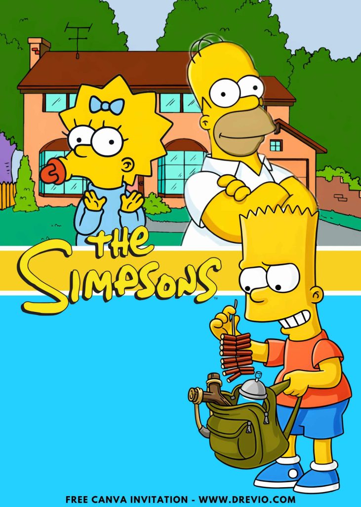 Free and Editable Funny Simpsons Naughty Bart Invitation Templates Made in Canva. Customize Online for free
