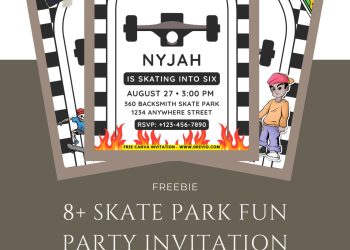 Free and Editable Fun Skateboard Invitation Templates Made in Canva. Customize Online for free