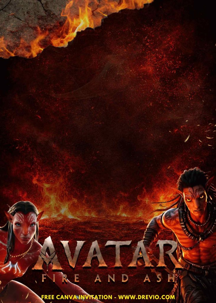 Free and Editable Epic Avatar Fire And Ash Invitation Templates Made in Canva. Customize Online for free