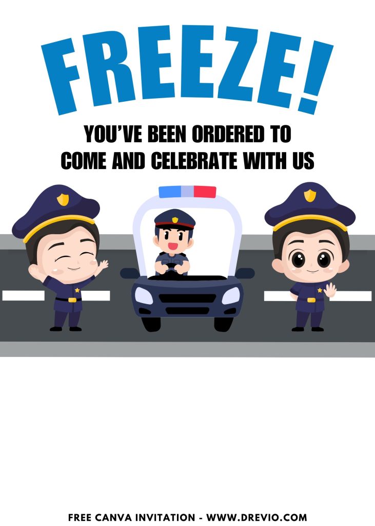 Free and Editable Police Officer Party Invitation Templates Made in Canva. Customize Online for free
