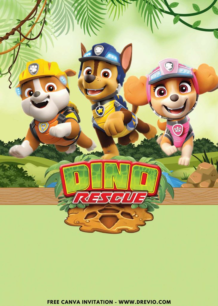 Free and Editable Epic PAW Patrol Dino Movie Invitation Templates Made in Canva. Customize Online for free