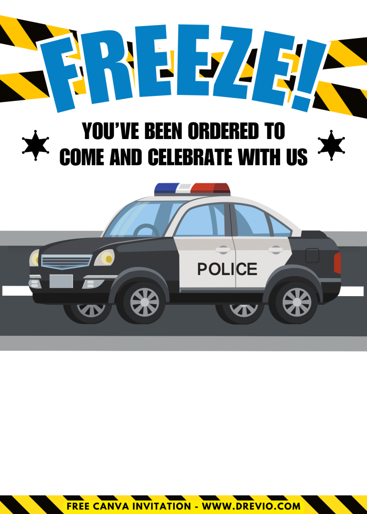 Free and Editable Cute Police Officer Patrol Invitation Templates Made in Canva. Customize Online for free
