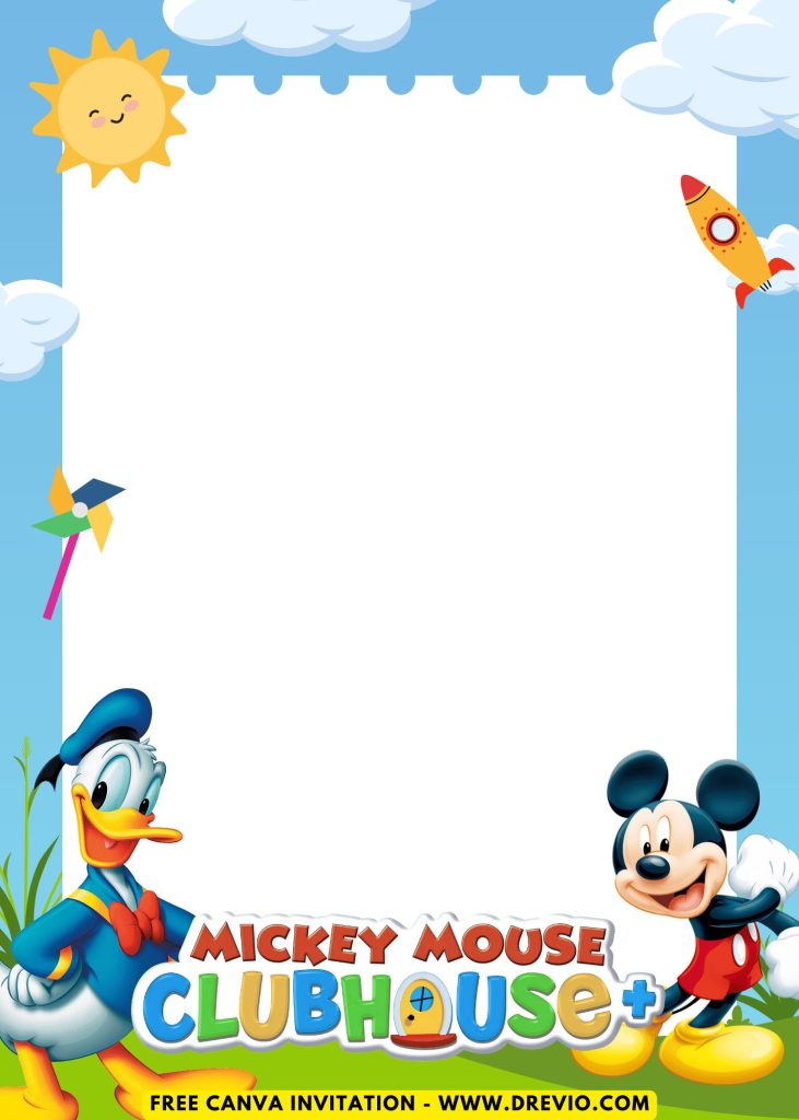 Free and Editable Playful Mickey Mouse Clubhouse Invitation Templates Made in Canva. Customize Online for free