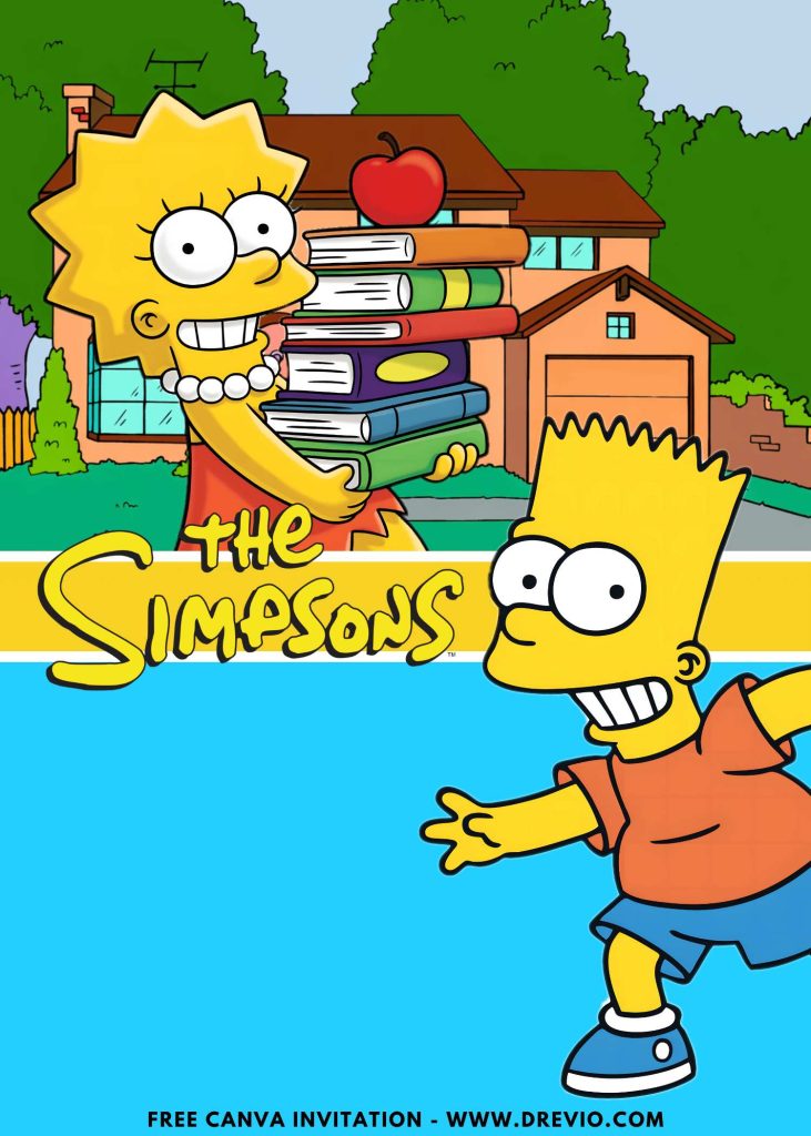 Free and Editable Funny Simpsons Bart and Maggie Invitation Templates Made in Canva. Customize Online for free