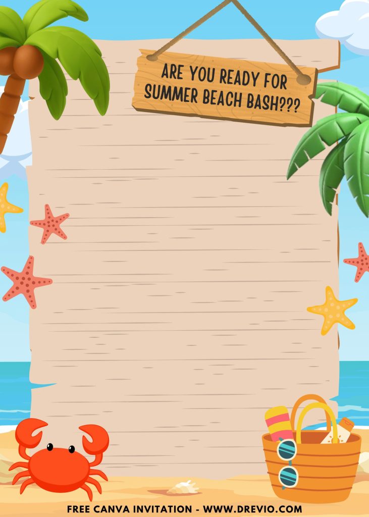 Free and Editable Picnic Summer Beach Bash Invitation Templates Made in Canva. Customize Online for free