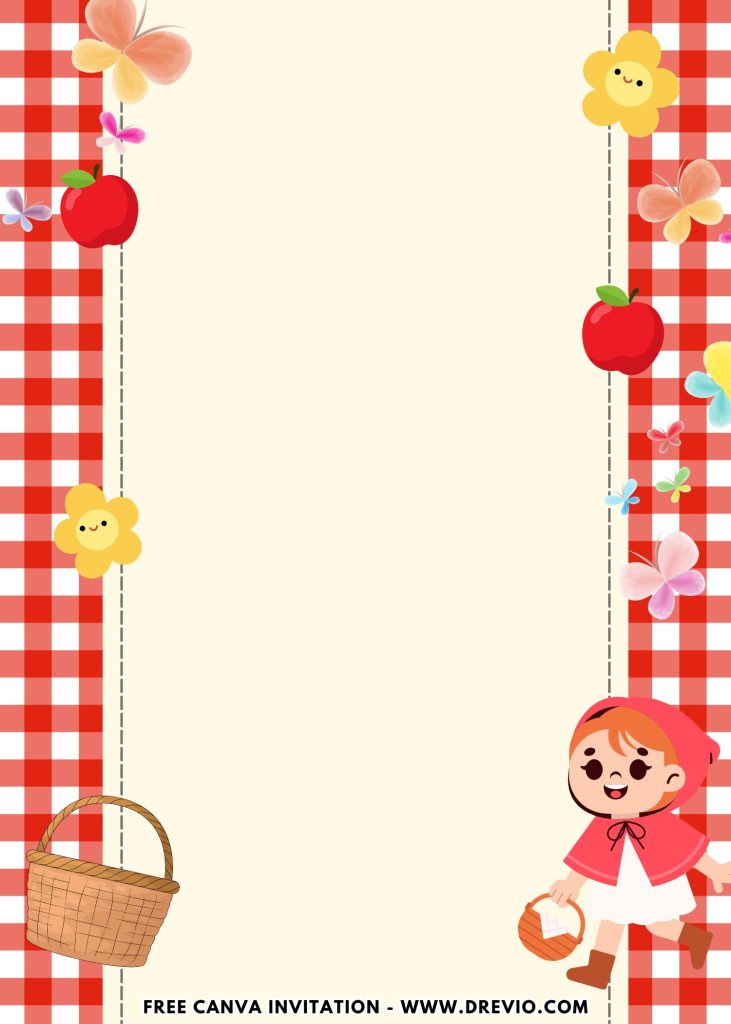 Free and Editable Chic Watercolor Fairytale Red Riding Hood Invitation Templates Made in Canva. Customize Online for free