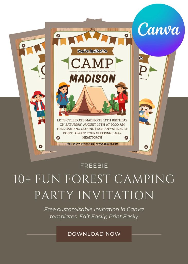 Free and Editable Cute Summer Holiday Camp Invitation Templates Made in Canva. Customize Online for free