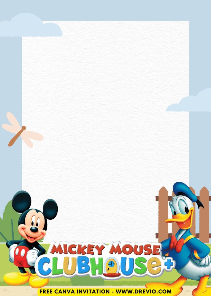 Free and Editable Lovely Mickey Mouse Clubhouse Invitation Templates Made in Canva. Customize Online for free