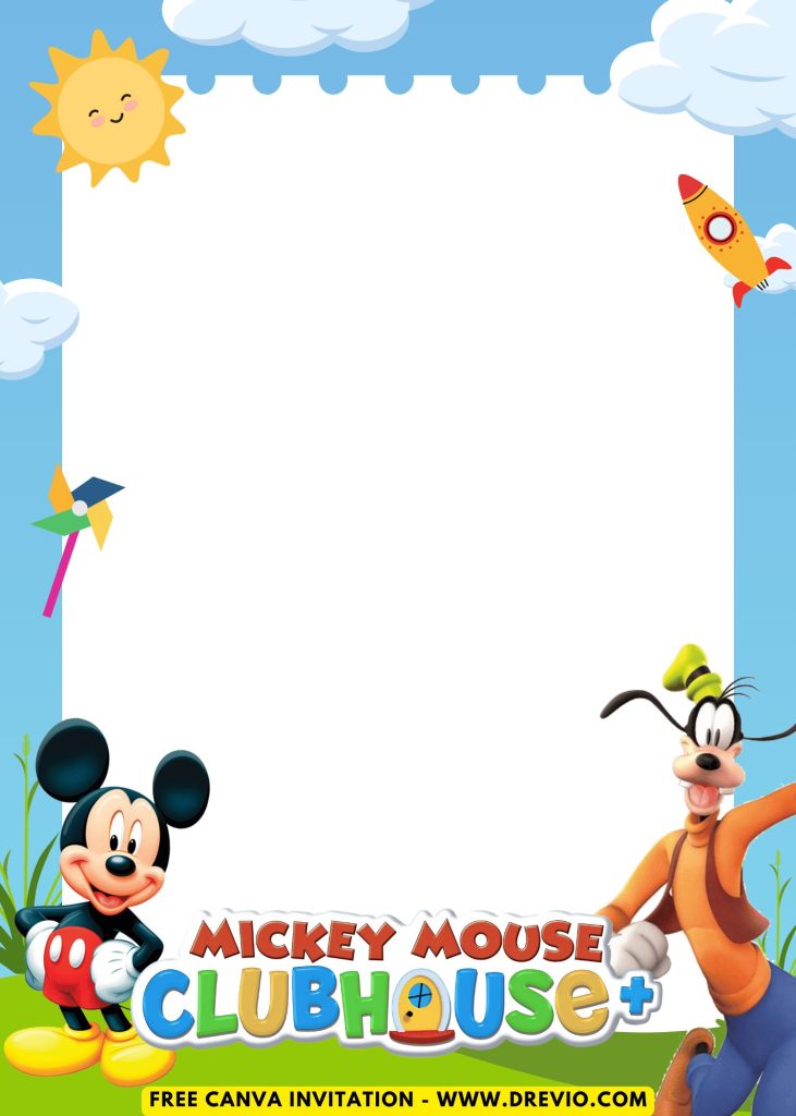 Free and Editable Fun Mickey Mouse Clubhouse Invitation Templates Made in Canva. Customize Online for free