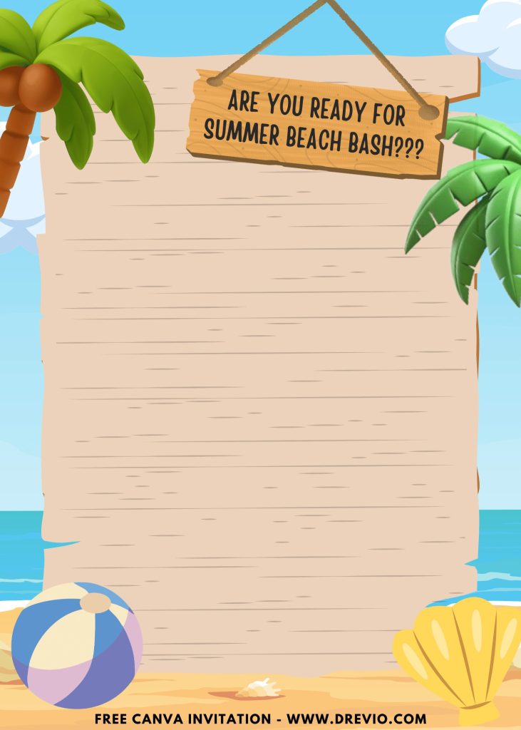 Free and Editable Cute Summer Beach Bash Invitation Templates Made in Canva. Customize Online for free