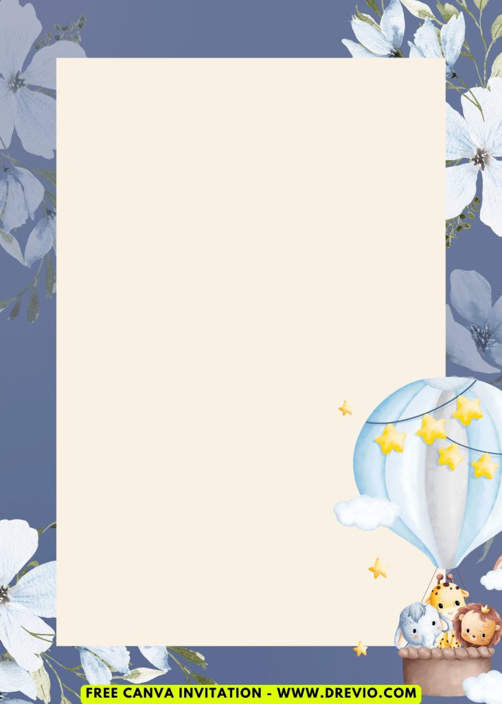 Free and Editable Beautiful Hot Air Balloon Adventure Invitation Templates Made in Canva. Customize Online for free