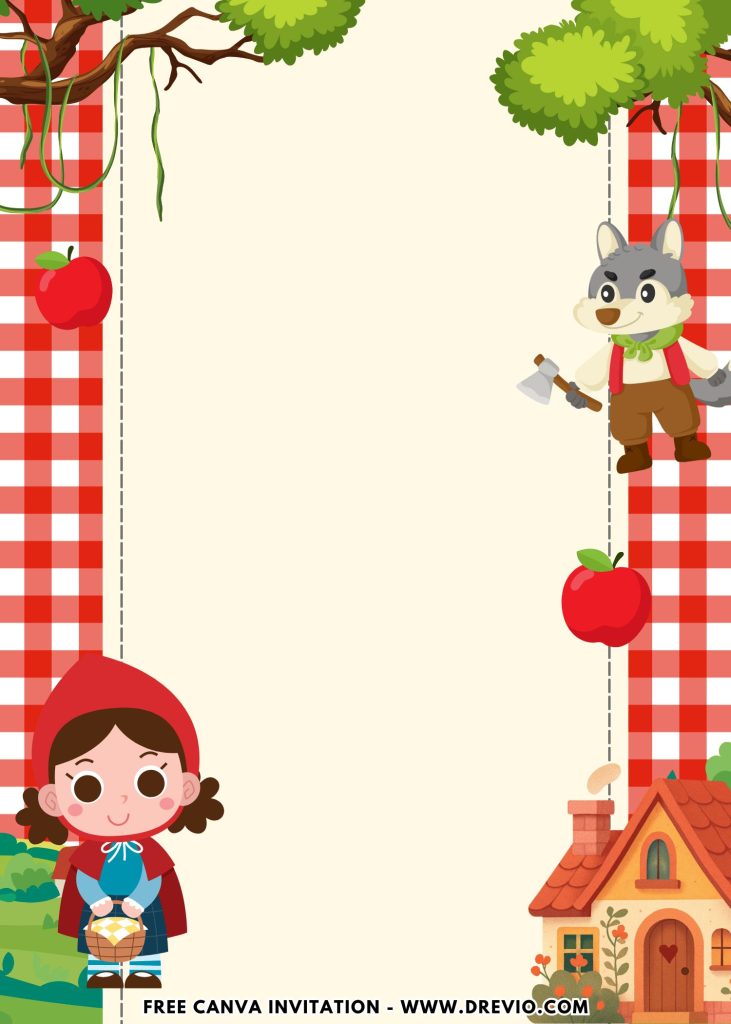 Free and Editable Lovely Little Red Riding Hood Invitation Templates Made in Canva. Customize Online for free