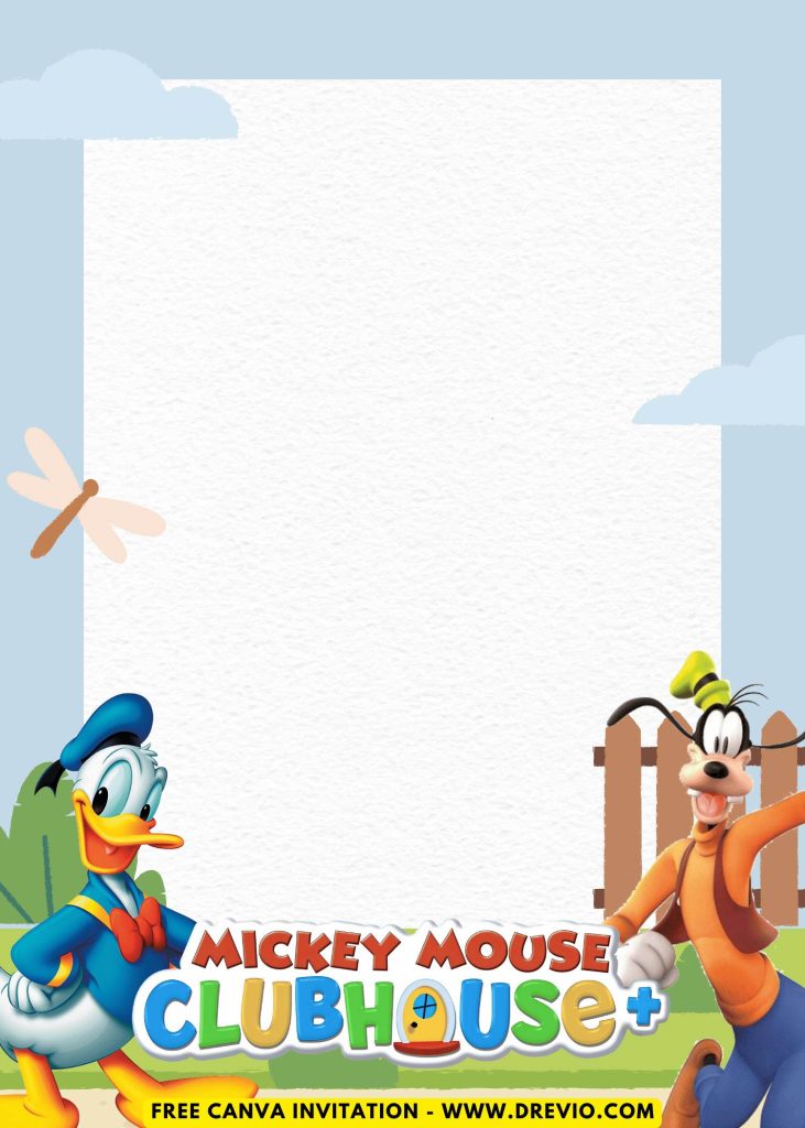 Free and Editable Simple Mickey Mouse Clubhouse Invitation Templates Made in Canva. Customize Online for free