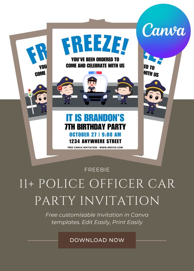 Free and Editable Cute Police Officer Invitation Templates Made in Canva. Customize Online for free
