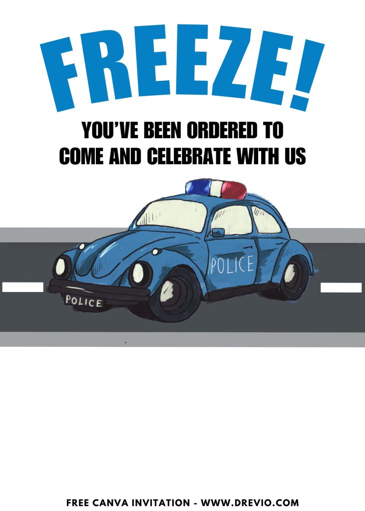 Free and Editable Lovely Cute Police Officer Invitation Templates Made in Canva. Customize Online for free
