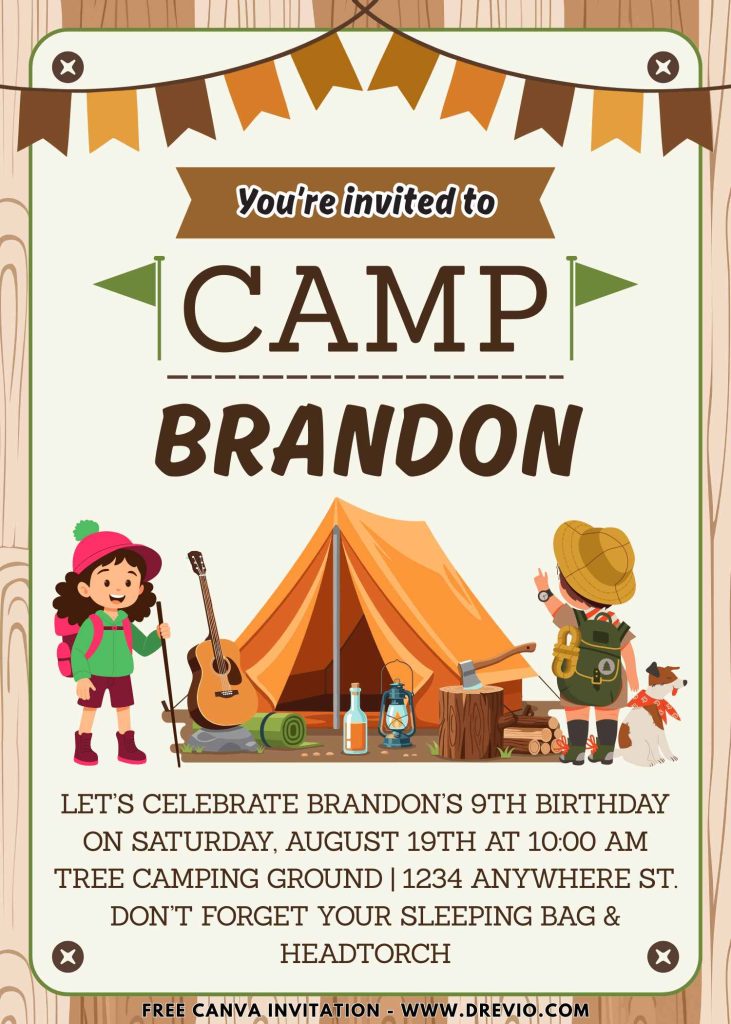 Free and Editable Cute Camping World Invitation Templates Made in Canva. Customize Online for free