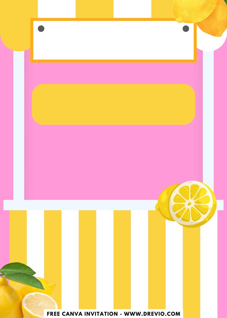 Free and Editable Bright Summer Lemonade Stand Invitation Templates Made in Canva. Customize Online for free