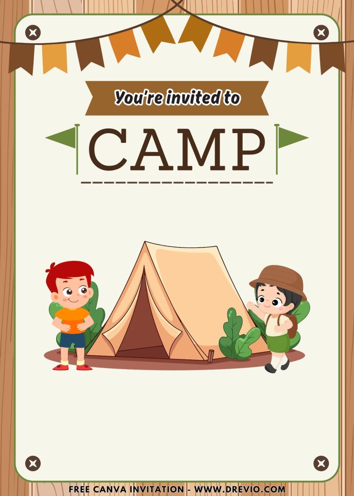 Free and Editable Lovely Cute Summer Holiday Camp Invitation Templates Made in Canva. Customize Online for free