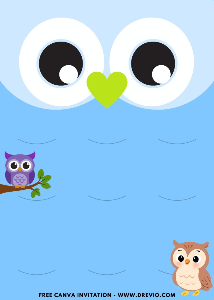 Free and Editable Party Animals Owl Face Invitation Templates Made in Canva. Customize Online for free