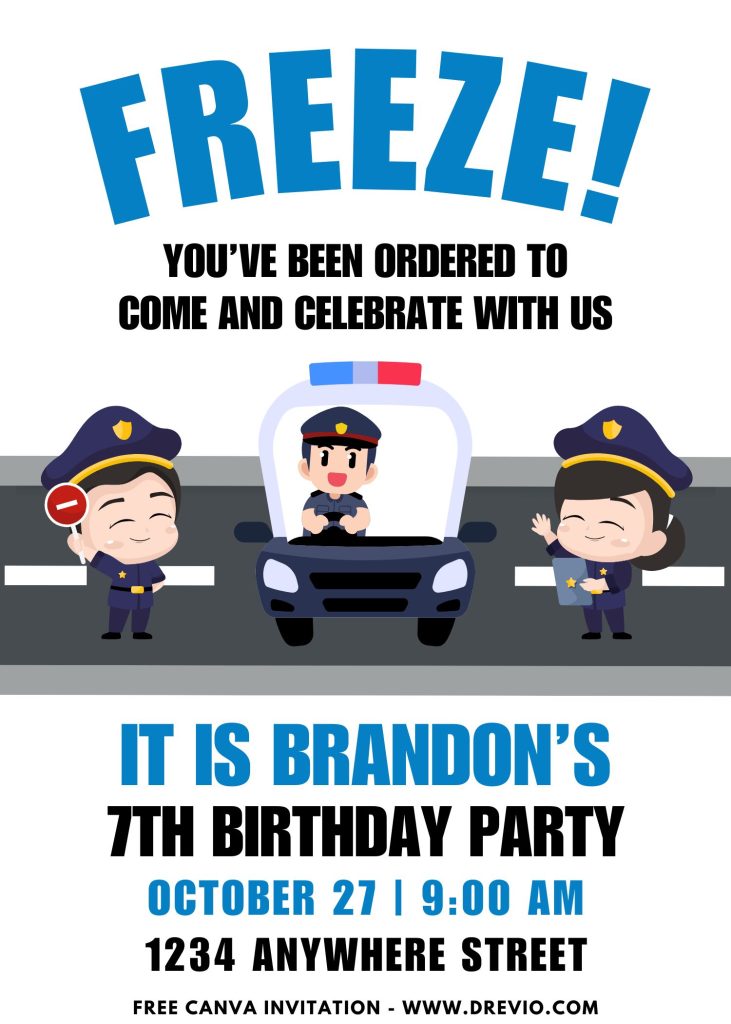 Free and Editable Police Officer Invitation Templates Made in Canva. Customize Online for free