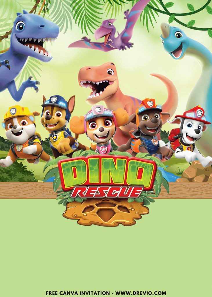 Free and Editable PAW Patrol Dino Rescue with Chase and Skye Birthday Invitation Templates Made in Canva. Customize Online for free