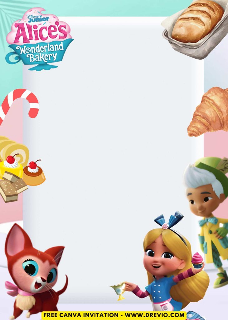 Free and Editable Cute Alice In Wonderland Invitation Templates Made in Canva. Customize Online for free