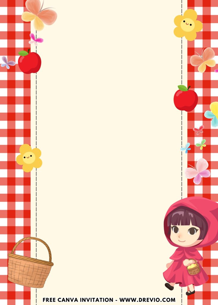 Free and Editable Fairytale Red Riding Hood Party Invitation Templates Made in Canva. Customize Online for free