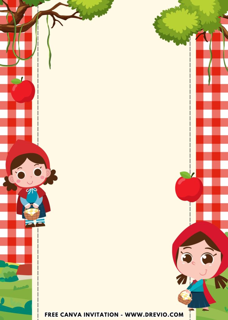 Free and Editable Cute Little Red Riding Hood Invitation Templates Made in Canva. Customize Online for free