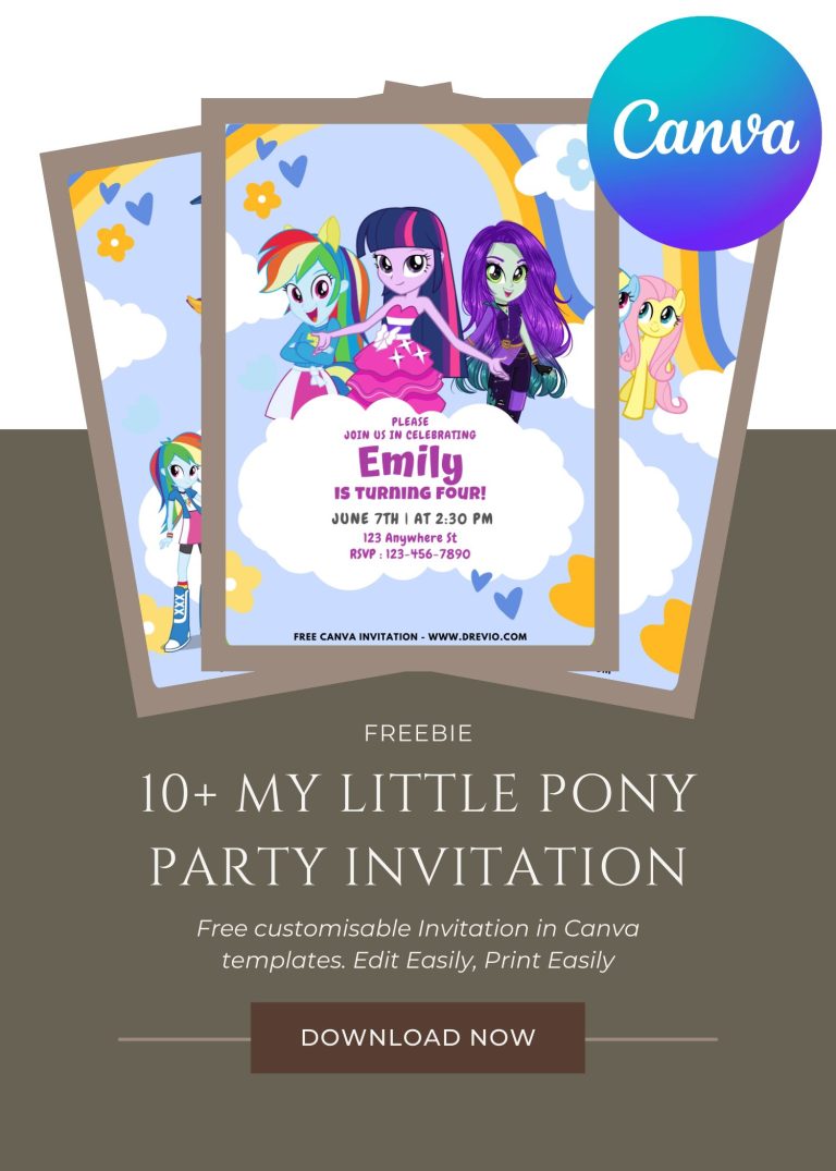 Free and Editable Fun Rainbow My Little Pony Invitation Templates Made in Canva. Customize Online for free