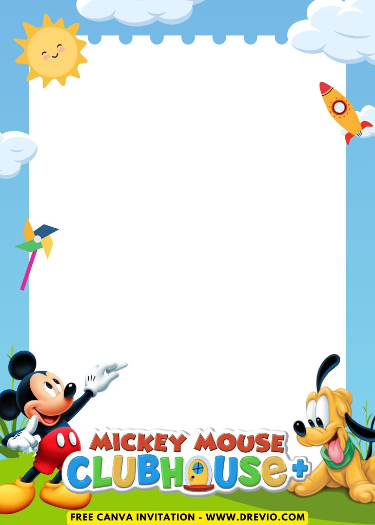 Free and Editable Adorable Mickey Mouse Clubhouse Invitation Templates Made in Canva. Customize Online for free